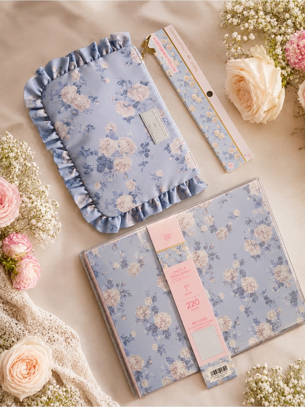 NWT Lot Of 2 LoveShackFancy x Target Yoobi Pencil Case & 1” Binder Whisper Blue